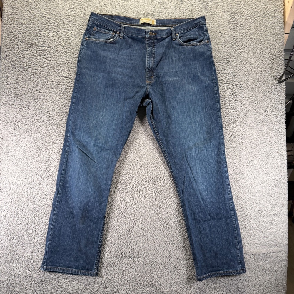 Wrangler Flex Jeans Mens 40x32 Blue Cotton Denim Straight Relaxed Faded Stretch